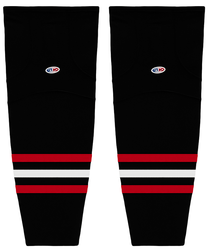 Athletic Knit (AK) HS2100-614 New Chicago Blackhawks Third Black Mesh Ice Hockey Socks - PSH Sports