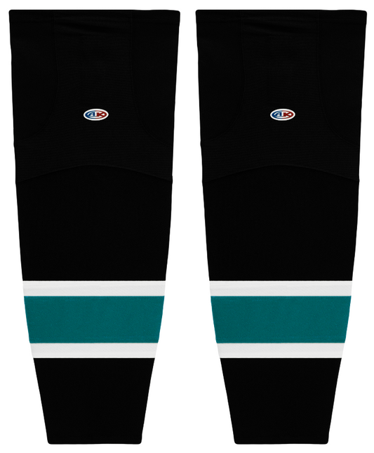 Athletic Knit (AK) HS2100-634 2008 San Jose Sharks Third Black Mesh Ice Hockey Socks - PSH Sports