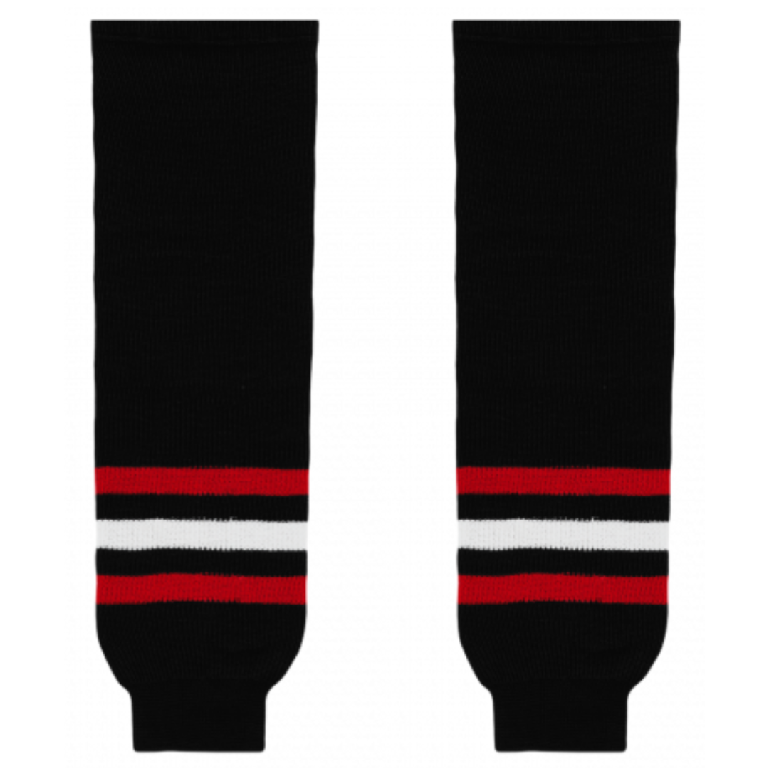 Athletic Knit (AK) HS630-614 New Chicago Blackhawks Third Black Knit Ice Hockey Socks - PSH Sports