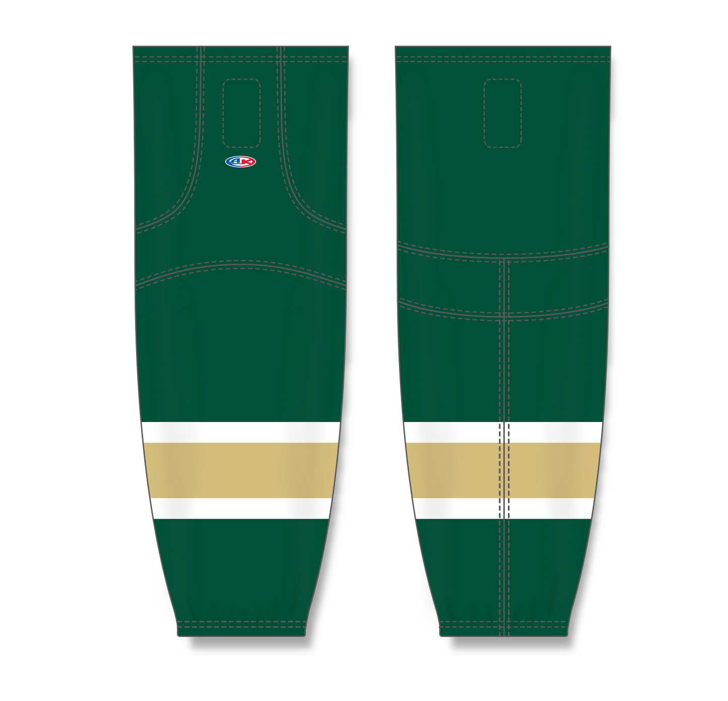 Athletic Knit (AK) HS2100 Dark Green/White/Vegas Gold Mesh Cut & Sew Ice Hockey Socks - PSH Sports