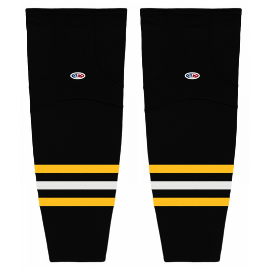 Athletic Knit (AK) HS2100-345 Pittsburgh Penguins Black/Tuscan Gold/White Mesh Ice Hockey Socks - PSH Sports