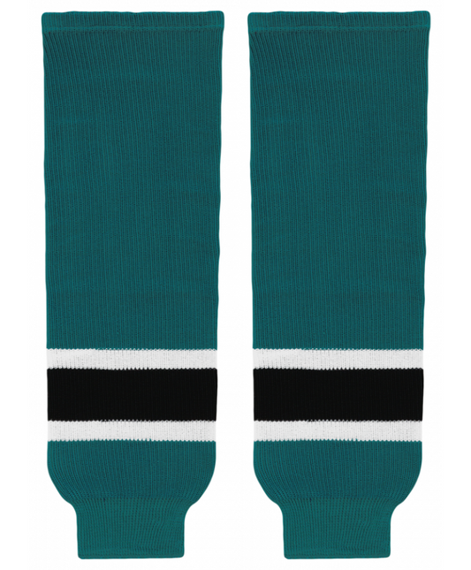 Athletic Knit (AK) HS630-457 Pacific Teal/White/Black Knit Ice Hockey Socks - PSH Sports