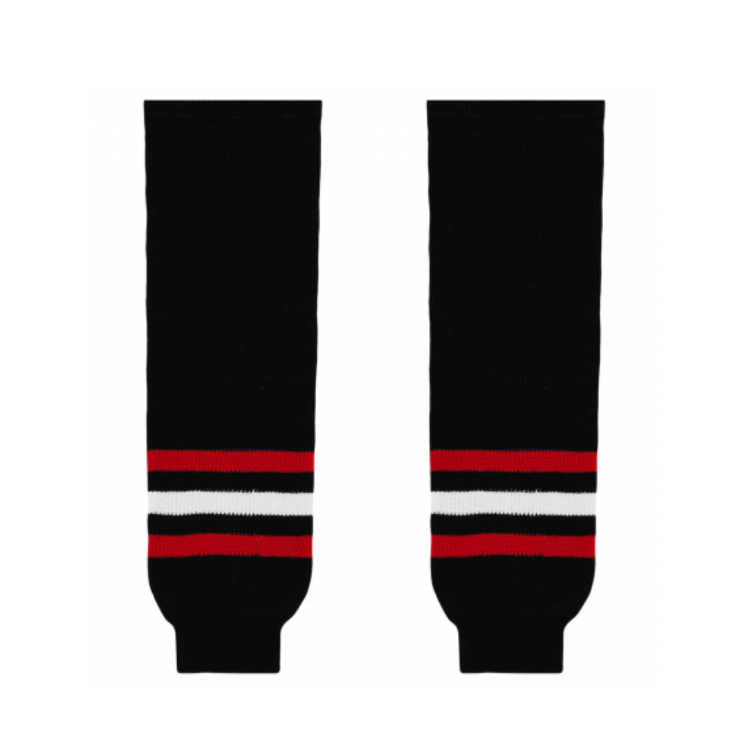 Athletic Knit (AK) HS630-614 New Chicago Blackhawks Third Black Knit Ice Hockey Socks - PSH Sports
